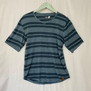 Fundamental Coast Shirt Mens Medium Harbor Stripe V Neck Short Sleeve Knit Blue